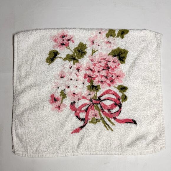 STEVENS Other - Pink Floral Hand Towel Bow Detail Stevens Cotton Terry Vintage MCM